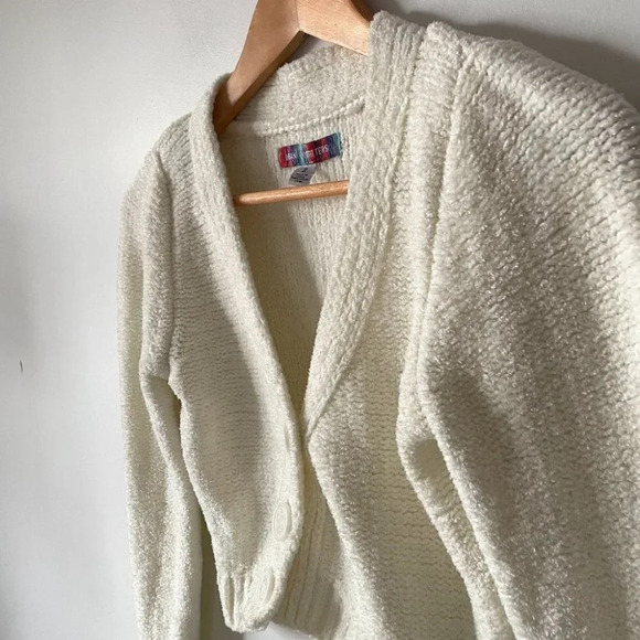 Urban Outfitters UO Soft Chenille Cropped Button Front Cardigan White Size Small - Picture 6 of 9